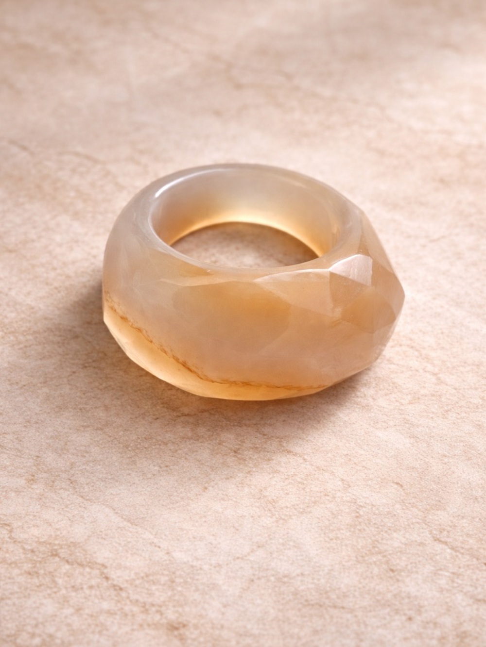 Carnelian Chunky Ring Faceted Carved Band Warm Orange Stone Boho Size 9 #587